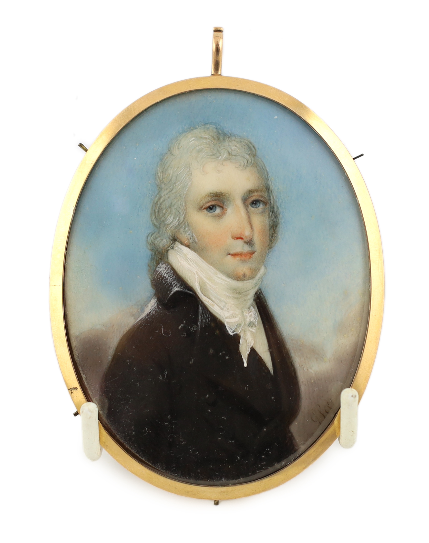 G.P. (1807) , Portrait miniature of a gentleman, watercolour on ivory, 8 x 6.2cm. CITES Submission reference YEAAMF4X